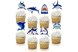 RASSLISA 40 PCS Shark Cupcake Toppers Shark Theme Party Supplies Kids Birthday Party Supplies Decorations