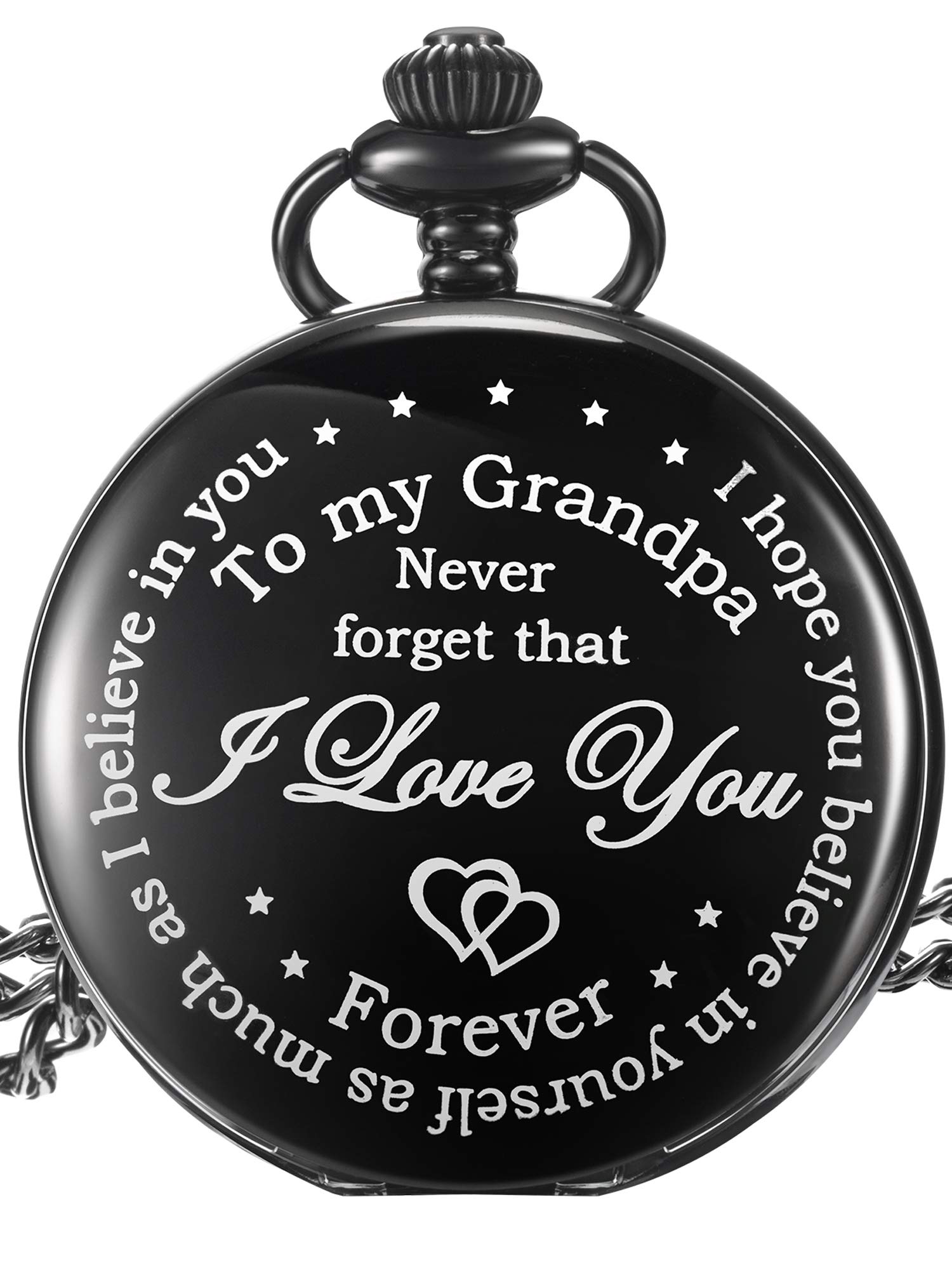 Hicarer Grandfather Pocket Watch for Father's Day Christmas Birthday, Personalized Gift for Grandfather- Never Forget That, I Love You Forever (Black)