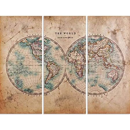 ArtzFolio Mid 1800S Old World Map Western & Eastern Hemispheres Split Art Painting Panel On Sunboard 31 X 24Inch