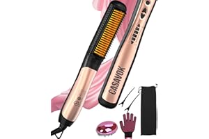 CASAVOK Hair Straightener Brush with 6 Temp Settings,2-in-1 Brush Straightener for Women,20S Fast Heat,Dual Voltage Straight Comb,Anti-Scald & Auto-Shut Off,for Home & Travel
