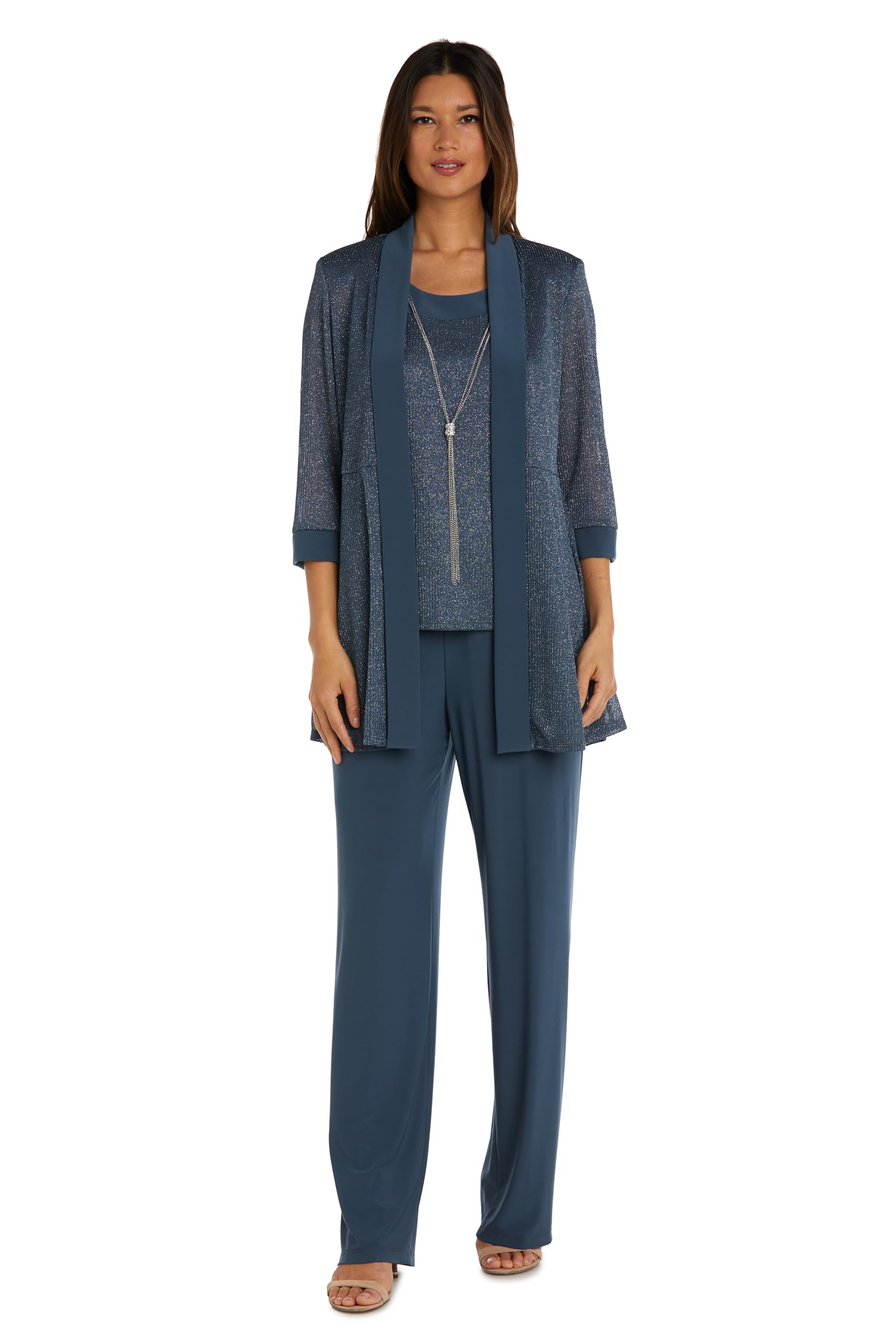 R&M Richards Women’s Plus Size Luxe Knit Pant Set, Smoke