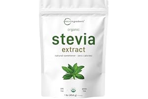 MICRO INGREDIENTS Pure Organic Stevia Powder, 1 Pound (2,837 Servings), Highest Grade Stevia Green Leaf Extract Reb-A | Reduced Bitter Aftertaste | 0 Calorie, Natural Sweetener, Sugar Alternative, Keto Friendly