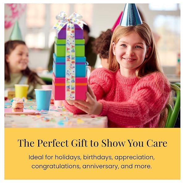 BROADWAY BASKETEERS BIRTHDAY GIFT BASKET TOWER – BIRTHDAY SNACK BOX WITH SWEET AND SAVORY TREATS FOR MEN, WOMEN, & KIDS