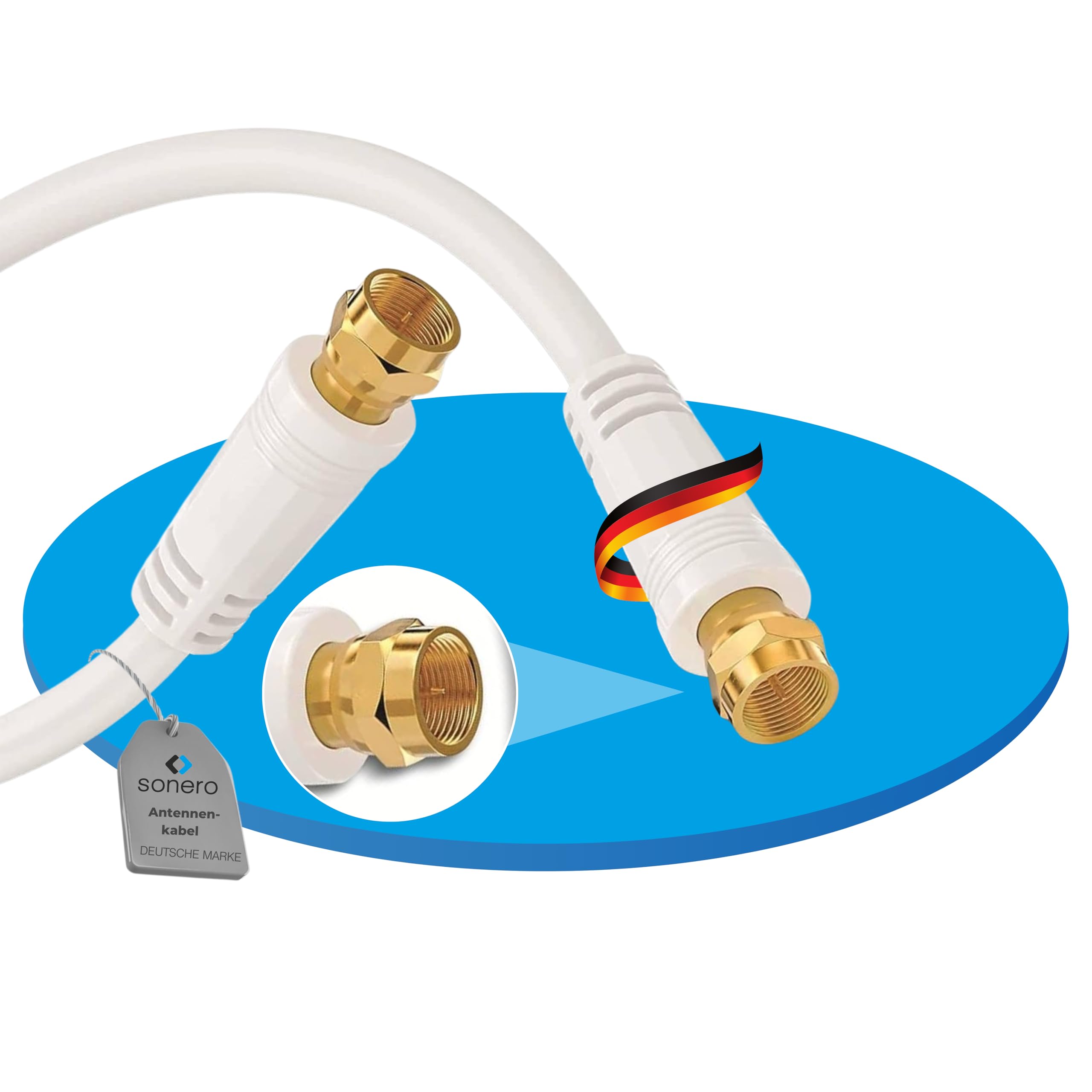Sonero SAT Cable, Class A, F Male/F Plug, 5.00 m, White, 5.00 m