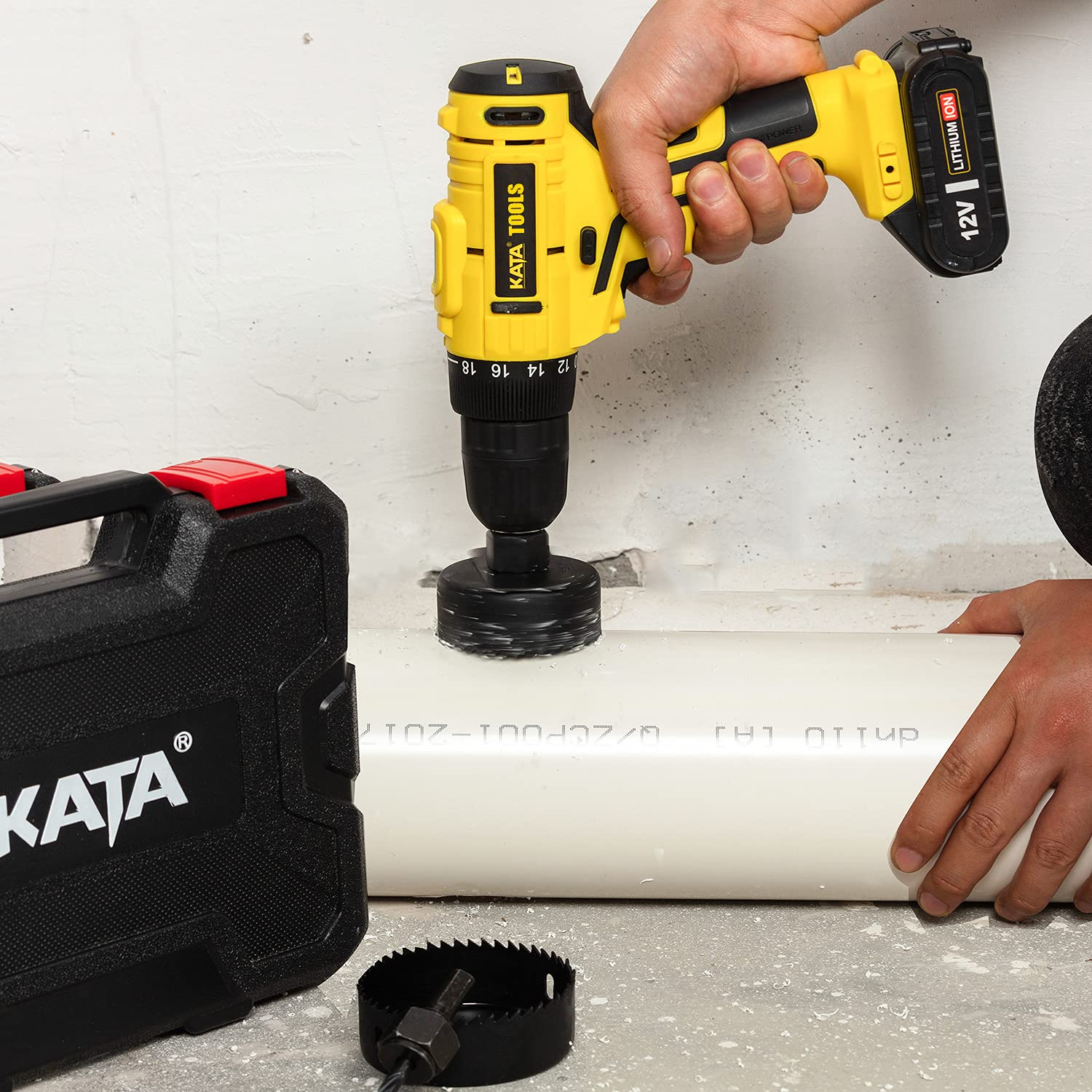 KATA Hole Saw Set 20PCS Hole Saw Kit with 3/4"-6"(19-152mm) 13PCS Saw Blades, 2 Mandrels, 3 Drill Bits, 1 Installation Plate, 1 Hex Key, Ideal for Soft Wood, Plywood, Drywall, PVC: Industrial & Scientific