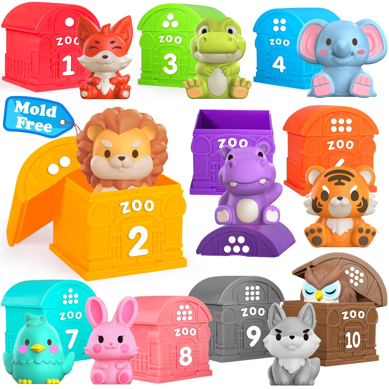Oriate Animal Toddler Learning Toys, Safari Animal Sensory Learning Toy for Counting Sorting, Zoo Animals Educational Finger Puppets Stacking Montessori Toys Easter Eggs Fillers 20 Pcs 12M