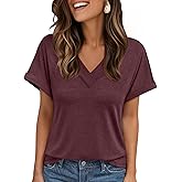 AUTOMET Womens Tops Short Sleeve T Shirt Summer V Neck Casual Top 2026 Spring Cute Basic Trendy Outfits Fashion