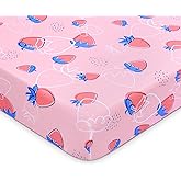 YHITBG Baby Fitted Crib Sheet Soft Microfiber 52" x 28" Crib Mattress Sheet for Girls Breathable Baby Bedding with Strawberry Pattern Design Pink