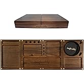 Nugbuddy Wooden Rolling Tray | 3 in 1 Folding Design Set w Magnetic Lid | Big &amp; Small Trays + Removable Metal Tray | Portable Accessory Kit for Car Travel &amp; Home | Premium Acacia Wood