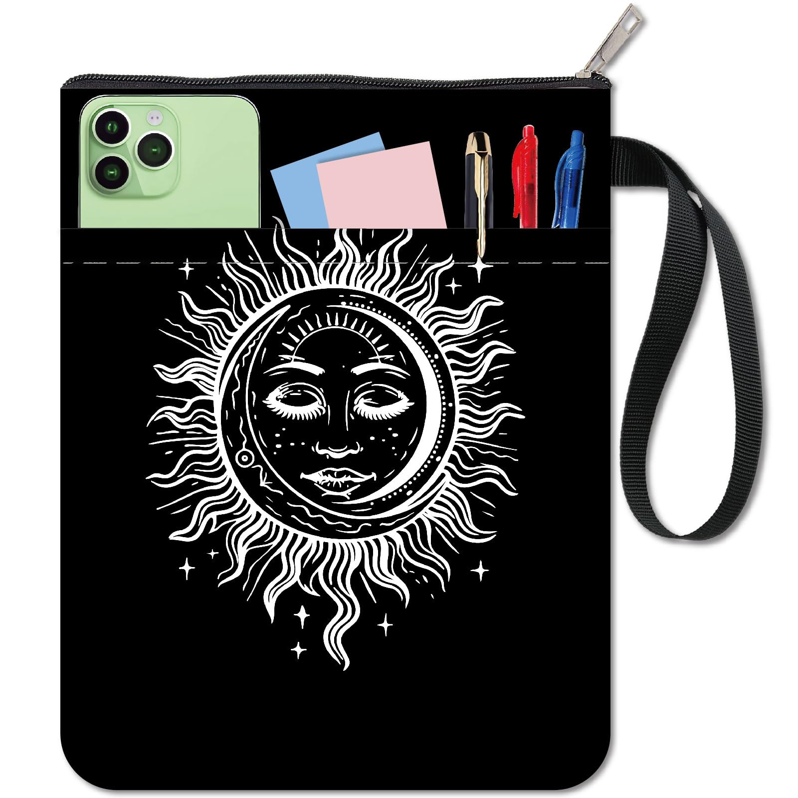 CRASPIRE Sun Book Covers Black Book Sleeve Moon Book Protector for Paperbacks Washable Fabric Cloth Book Cover with Zipper and Extra Sleeve Pocket for Book Lovers Classmate Gifts