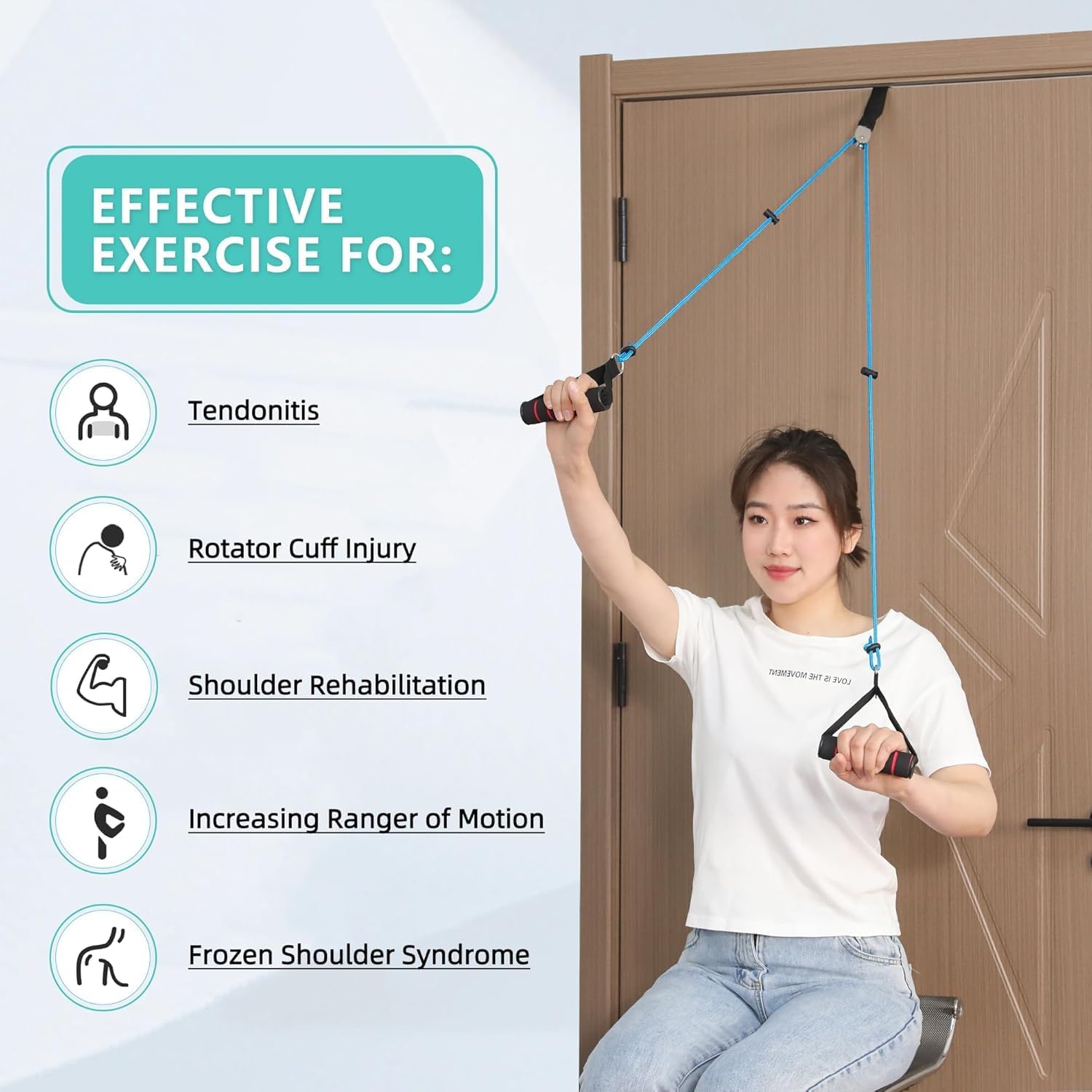 Fanwer Shoulder Pulley - Metal Pulley and Padded Handles,Over The Door Physical Therapy,Relieves Shoulder and Arm Pain, Aids in Post-Surgery Recovery, FSA/HSA Eligible,Blue