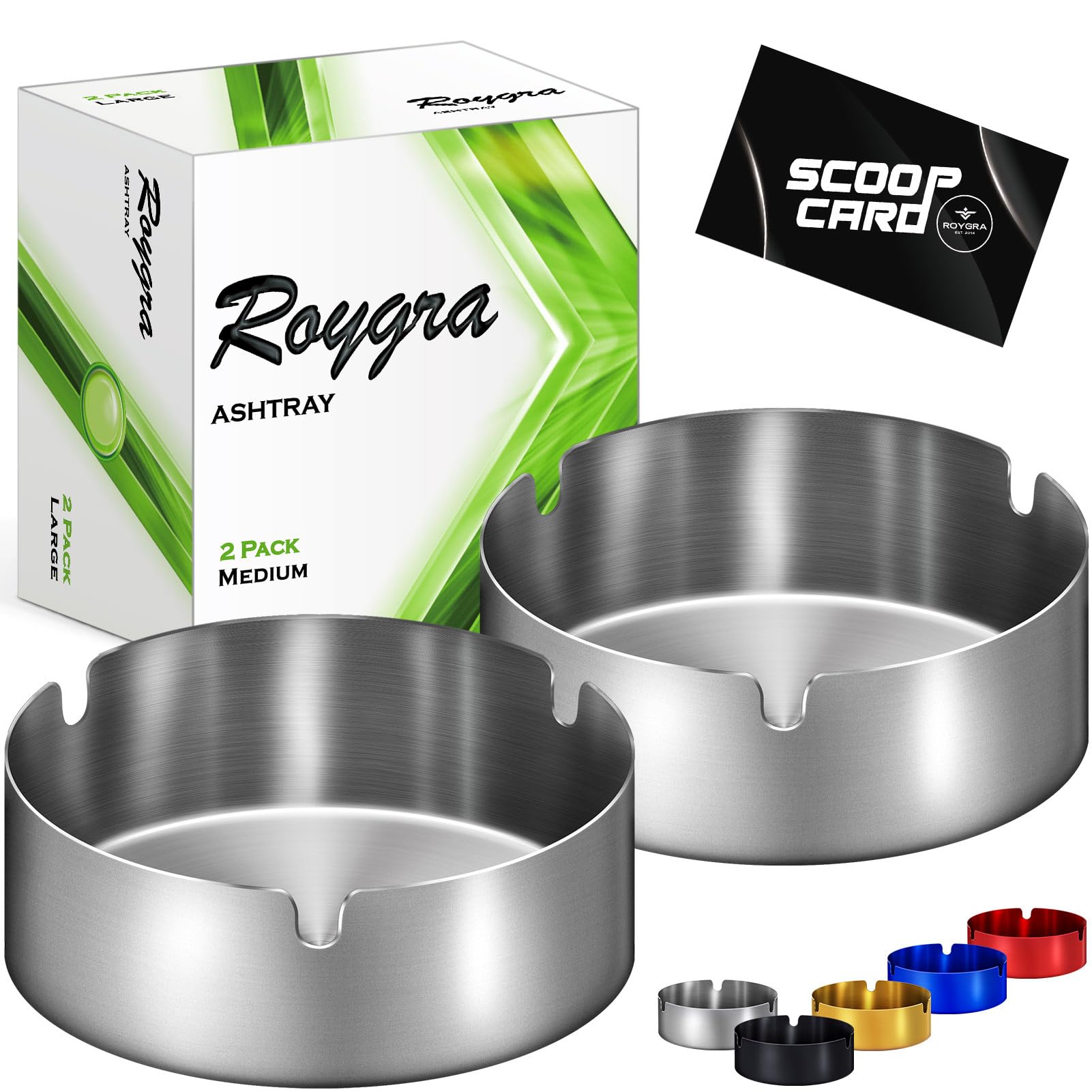 Photo 1 of roygra Outdoor Ashtray for Outside Patio (2 Pack), Stainless Steel Ashtrays for Smokers Indoor, Home Table Decor, Patio Decorations Outdoor, Home Decorative Ashtrays for Cigarettes - Silver, Medium