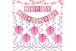 Happy Birthday Banner Sign Decorations - Atiger 28 PCS Happy Birthday Banners, Pink Happy Birthday Decorations for Women Girls, Party Decorations Supplies for Home Classroom, Decor Banner 9 ft