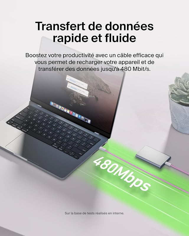 Pack de 2 Câbles USB-C vers USB-C avec Gaine tressée (1,5 m, 60 W, Doux au Toucher, Souple, Recharge Rapide, pour iPhone 17 et iPhone 16, Galaxy S25, Pixel 10, iPad Pro, etc., Rose)