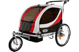 ClevrPlus Deluxe 3-in-1 Double 2 Seat Bicycle Bike Trailer Jogger Stroller for Kids Children | Foldable Collapsible w/Pivot Front Wheel