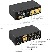 CKLau 2 Port Dual Monitor Displayport KVM Switch 4K@60Hz USB Hub Audio Cables view 6