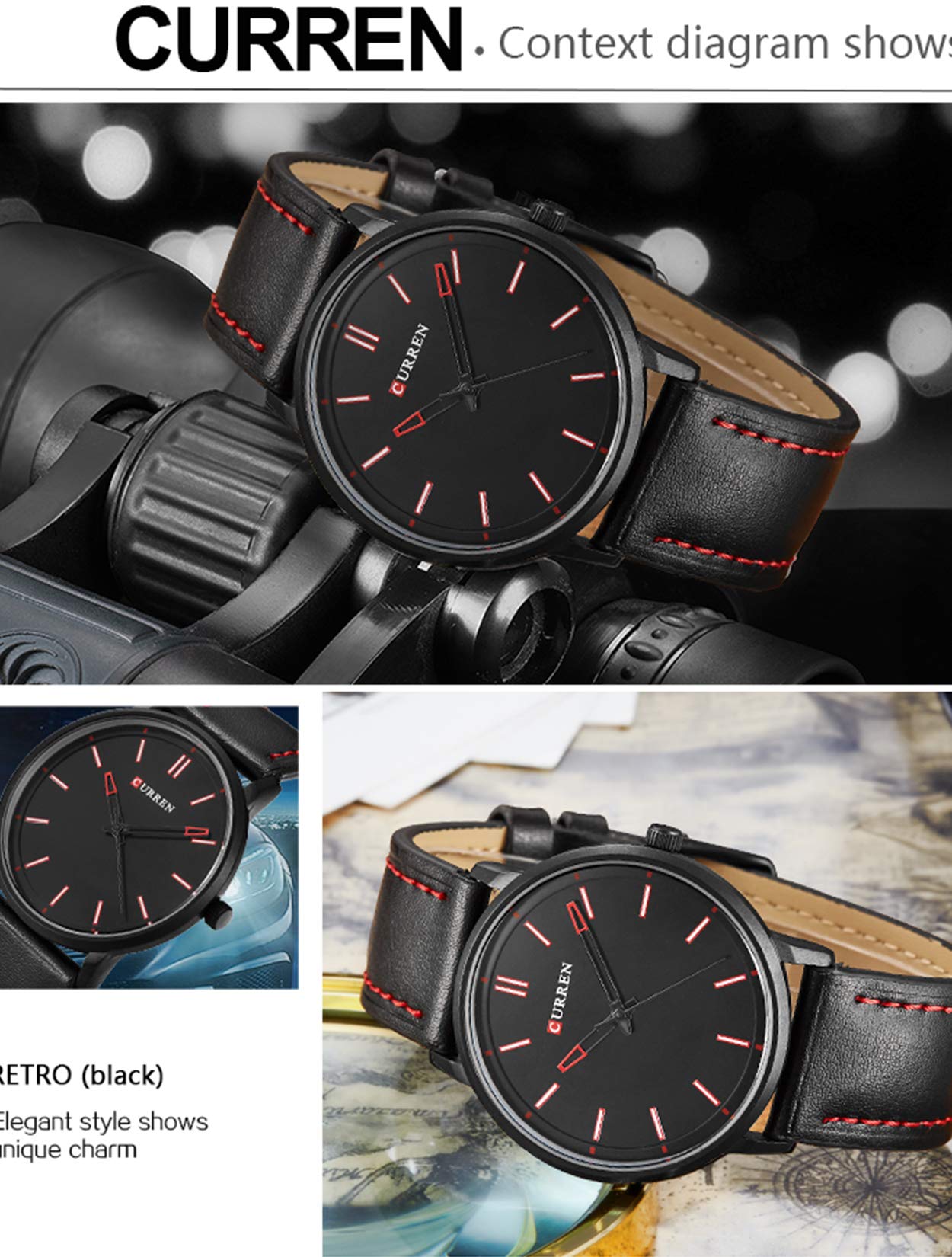 Herren Schwarz Ultradünne Uhr,Armbanduhren für Männer Geschäft Wasserdicht Quarzuhr für Mann mit Schwarzes Lederarmband