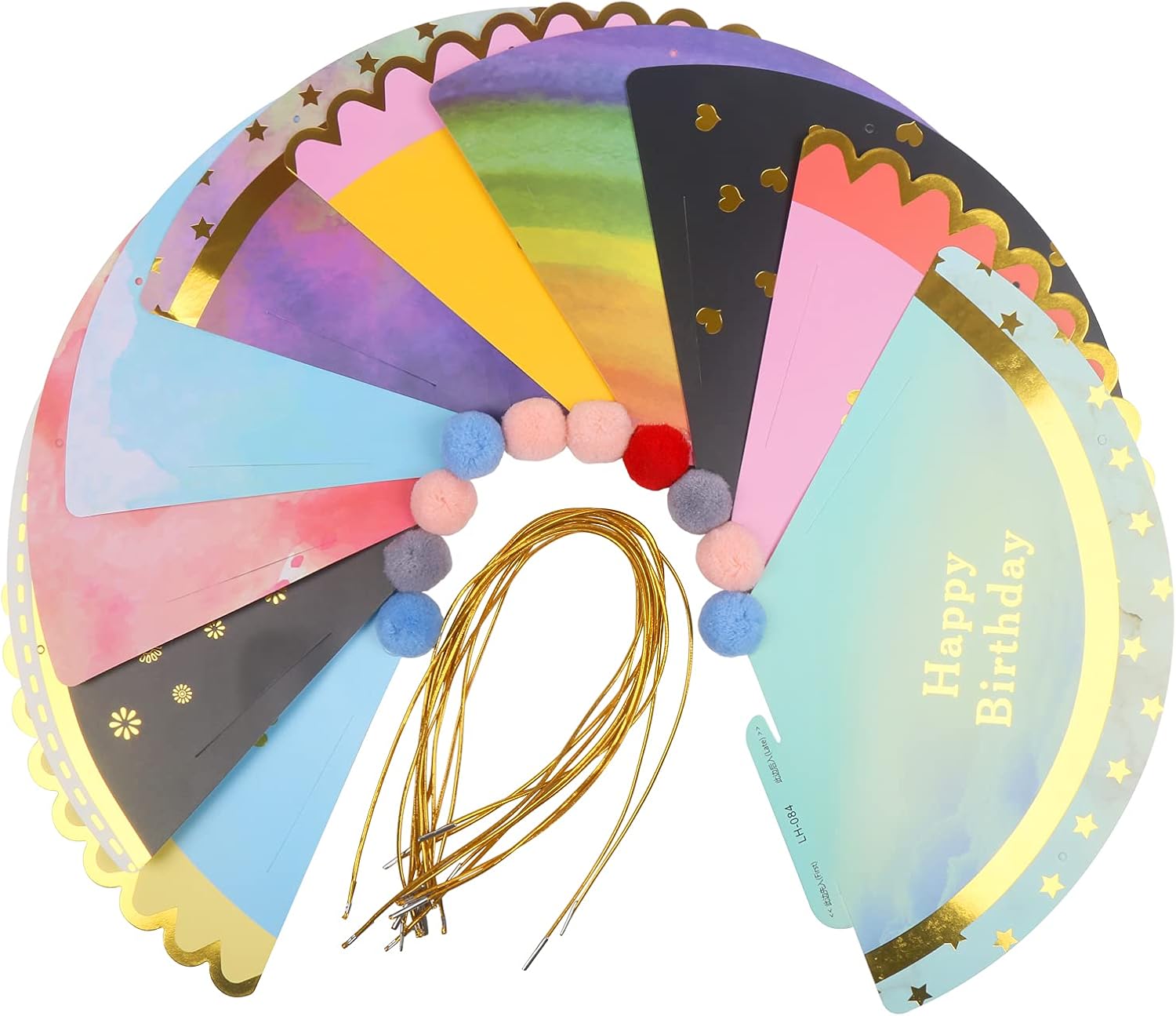 DIYASY Kids Birthday Party Hats, 10 PCS Colorful Party Cone Paper Hats with Pom Poms for Kids Party Decorations Supplies Rainbow: Clothing