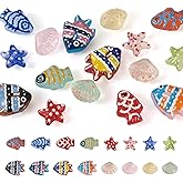 Pandahall 16Pcs Lampwork Ocean Beads Handmade 3D Glass Fish Shell Polka Dot Starfish Beads Crystal Sea Animal Bead Loose Spacer Bead for DIY Bracelet Necklace Earring Jewelry Making