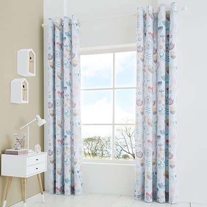 Catherine Lansfield Little Birds Easy Care Eyelet Curtains Pastel