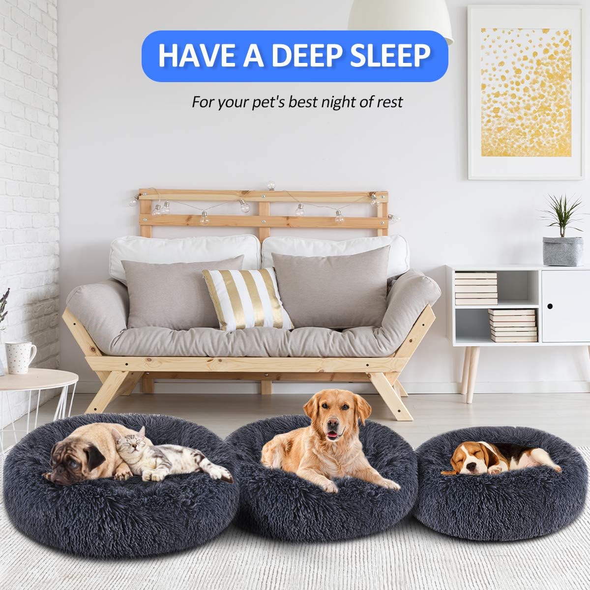 FOCUSPET Dog Bed Donut, Faux Fur Cuddler Bed Size Large 32'' for Cats & Dogs Round Ultra Soft Washable Self Warming Pet Cuddler Beds : Pet Supplies