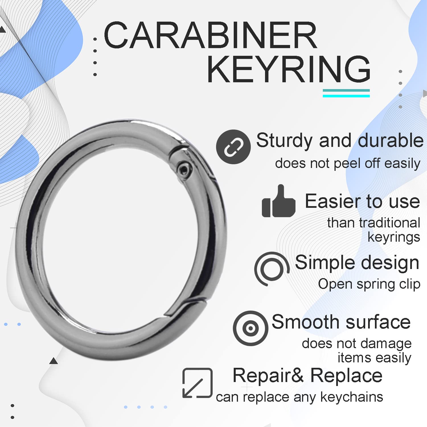 10Pack 1 Inch Metal Spring O Rings Clip Keychain, Round Carabiner Clips Keyrings Snap Hook Buckle, Purse Shoulder Bag Chain Rings Clip Replacement Paracord Keychain Lanyard Leather DIY Crafts (Black)