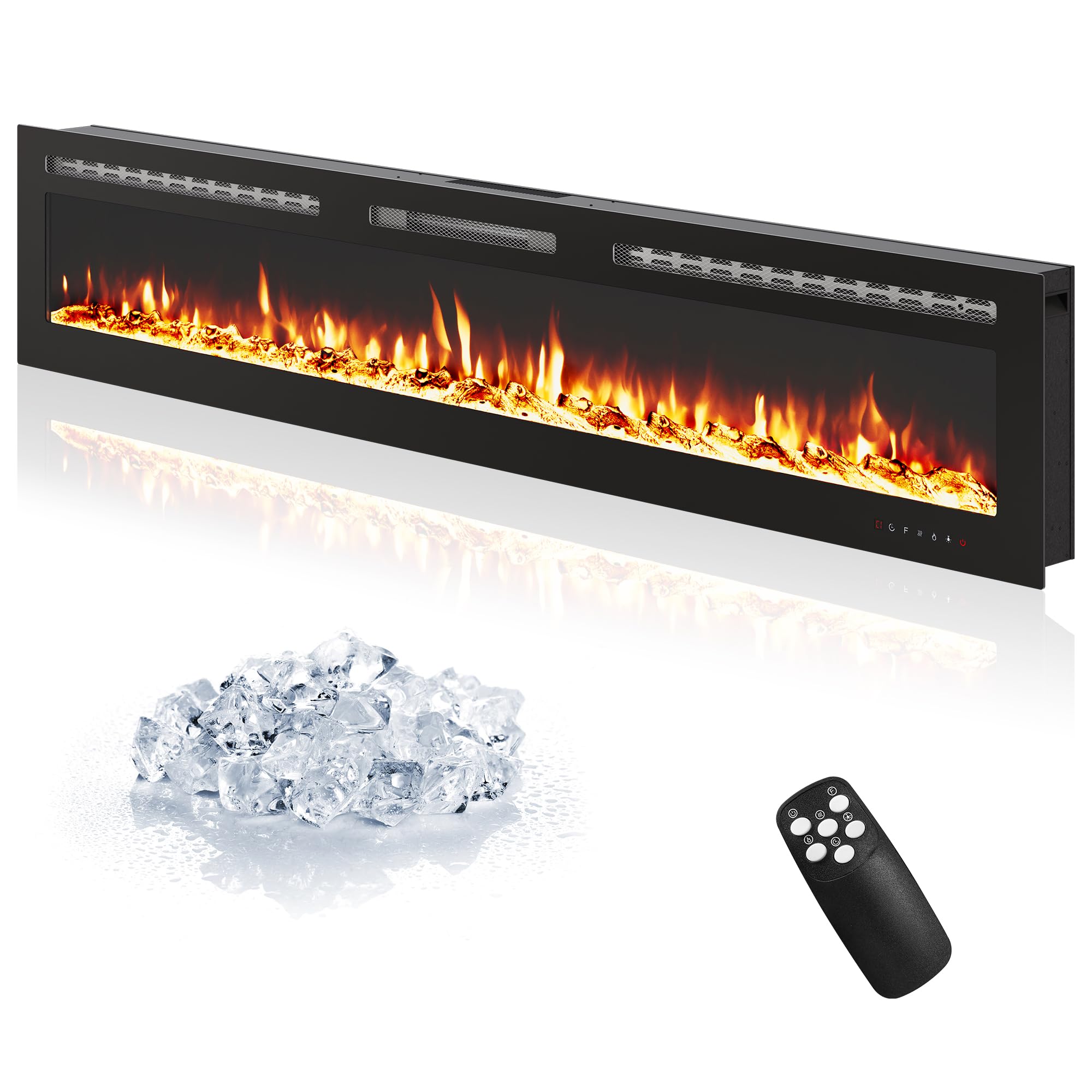 Photo 1 of 72 in Electric Fireplace Wall Mounted and Recessed, Slim Design, Remote Control with Timer, Control by WiFi and Remote, Adjustable Flame Color and Speed, Quiet Heater for Living Room, 750W/150W