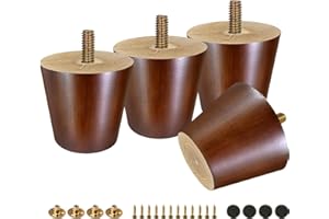 FoDau770 Brown Rubber Wood Furniture Legs 2 Inches, Straight Tapered Wood Feet Mid Century Sofa Legs Set of 4, 5/16" UNC Furniture Feet for Cabinet Couch Dresser Chair Ottoman Table