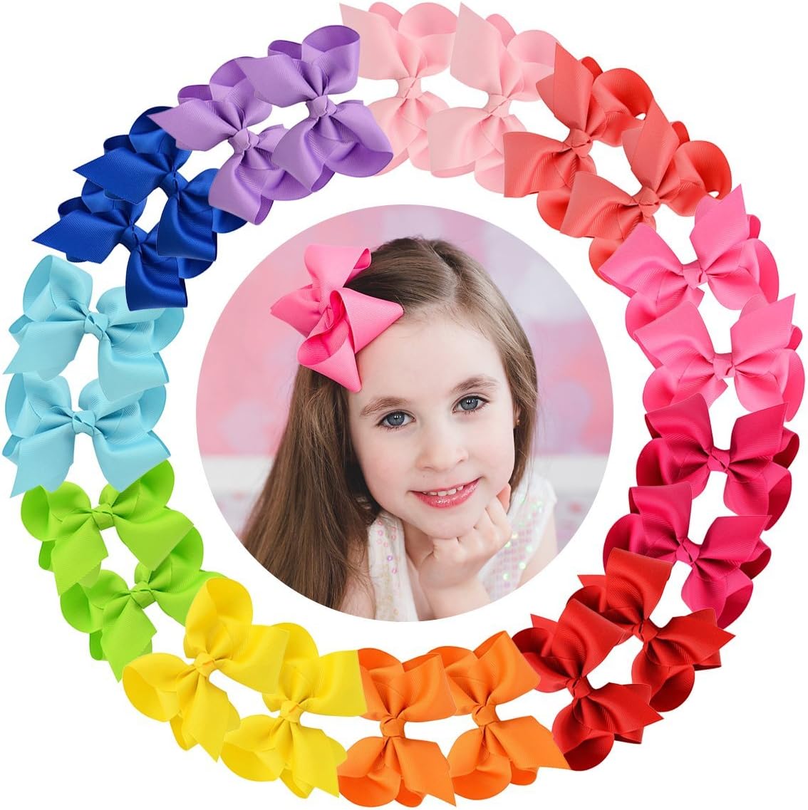 Hair Bows Accessories Girls toddlers 4" Grosgrain Ribbon Bow Clips For Baby Girls Alligator Clips For Pigtails Ponytails Hair Barrettes Girls Pack of 30