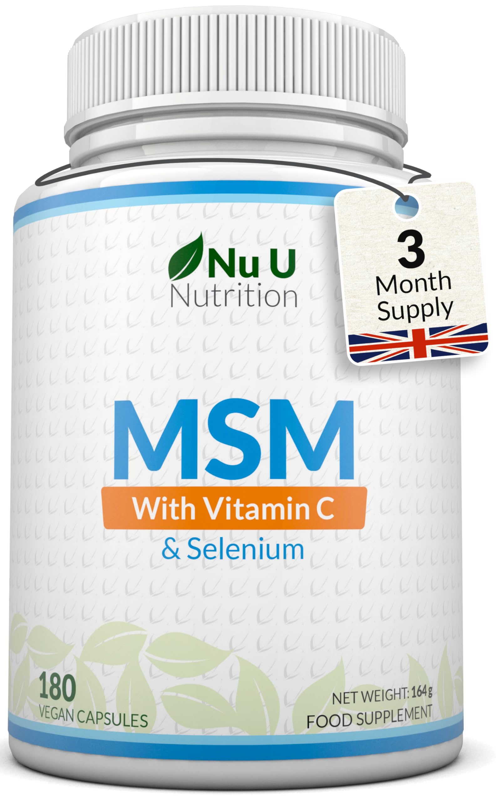 MSM 1200mg - 180 Capsules - 3 Month Supply - Methylsulfonylmethanethane with Added Vitamin C and Selenium - High Strength MSM