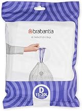 Brabantia PerfectFit Bin Liners Size D 15-20 Litre 40 Bags Thick Plastic