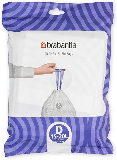 Brabantia PerfectFit Bin Liners Size D 15-20 Litre 40 Bags Thick Plastic