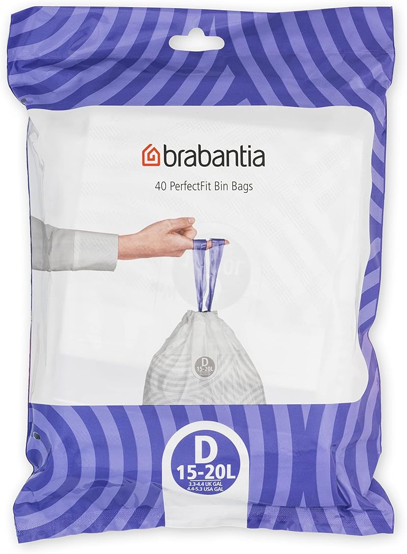 Brabantia PerfectFit Bin Liners Size D 15-20 Litre 40 Bags Thick Plastic