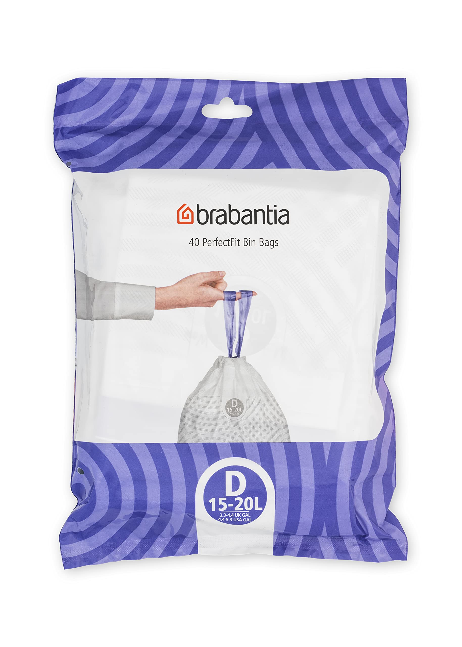Brabantia PerfectFit Bin Liners (Size D/15-20 Litre) Thick Plastic Trash Bags with Tie Tape Drawstring Handles (40 Bags) — image 1