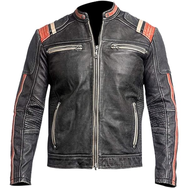 Motorbike MC Vintage Retro Distressed Black Jacket - Mens
