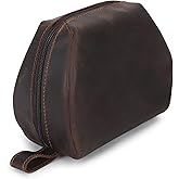 CestAntiQ Leather Travel Makeup Bag – Large Cosmetic Case with Brush Holders, Clear Toiletry Organizer for Women, Professional Makeup Pouch (Brown) (Small Toiletry Kit)