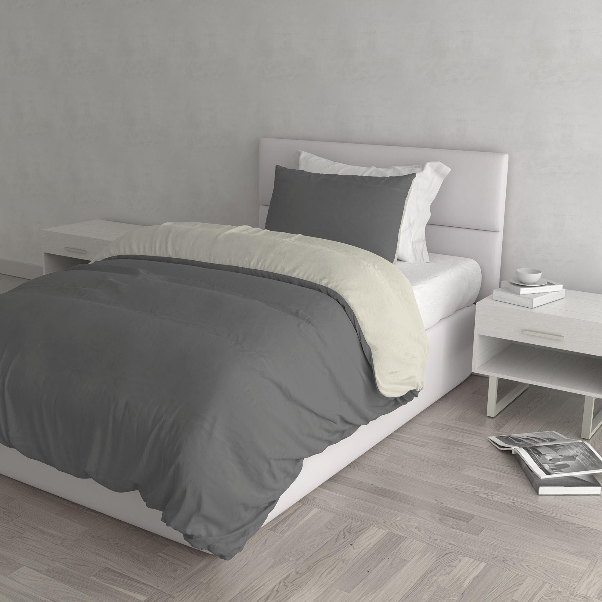Natural Colour Duvet Cover Set, Smoke gray/Cream, Single