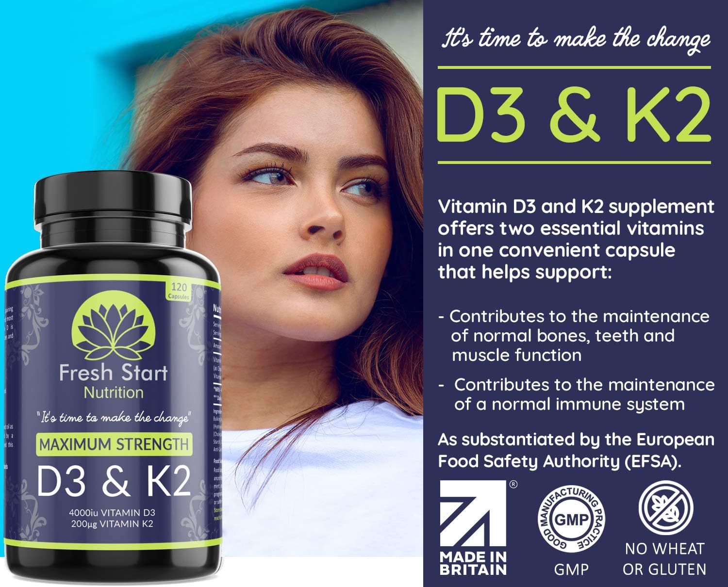 Vitamin D3 4000 IU and Vitamin K2 200µg MK7, Vitamin D3 K2 High Strength Supplement - Image 3