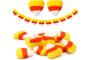 Tranqun Candy Corn Halloween Felt Decorations Thanksgiving Autumn Orange Yellow Wool Felt Candy Fake Corn Decorations for DIY Garlands and Home Party Supplies(24 Pcs)