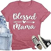 CQF Women Mom Shirt Blessed Mom All Day Every Day Letter Print T-Shirt Best Mama Tee Tops