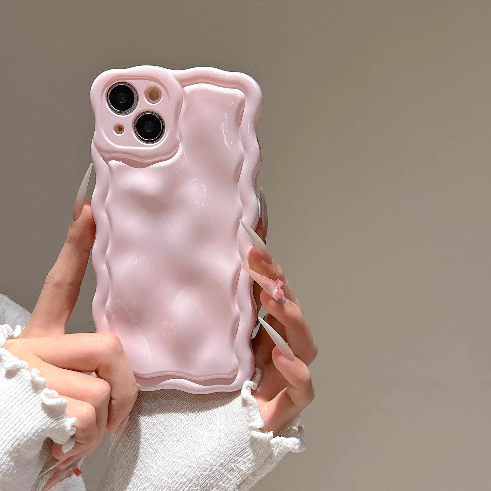Photo 1 of FABSPARK Case for iPhone 11,Cute 3D Solid Color Meteorite Bubble Water Ripple Curly Wavy Frame Case,Soft TPU Shockproof for iPhone 11 6.1 Inch,Cream Pink
