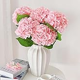 Cherica Real Touch Pink Hydrangea Artificial Flowers with Stems, Fake Silk Flowers for Outdoors, 3 Pcs Artificial Flowers for Home Decor Wedding Bouquets Centerpieces Vase