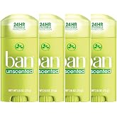Ban Invisible Solid Antiperspirant Deodorant, Unscented, 2.6 Oz, Pack of 4 | For Women And Men, 24-Hour Protection, Fights Odor &amp; Sweat, Residue-Free Formula, Smooth Glide-On