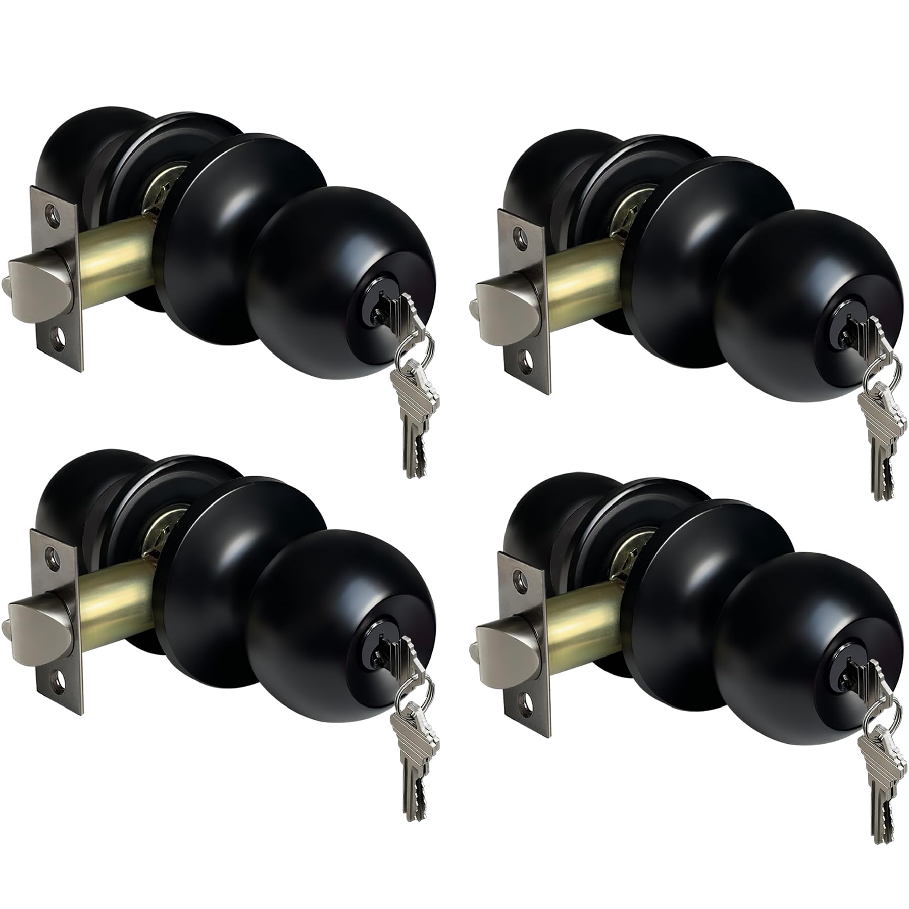 Photo 1 of BESTTEN 4 Pack Door Knob with Lock and Key, Keyed Different Entry Door Knob, for Entrance and Front Door, Matte Black