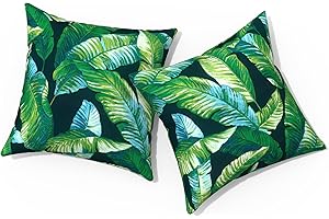 TWLEAR Outdoor Pillows for Patio Furniture 18x18 inch, Square Outdoor Throw Pillows with Inserts, Decorative Toss Pillows for Garden Couch Home Sofa Office Chair, Pack of 2, Hanalei Lagoon