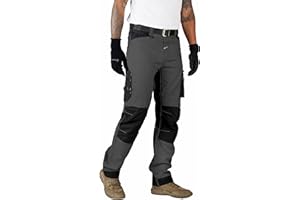 Ellobird Men's Construction Work Utility Pants Relaxed Fit Stretch Flex Cordura Double Knee Reinforcement Carpenter Cargo
