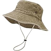 Unisex Cotton Boonie Hat Summer Outdoor Packable Fishing Bucket Hat Beach Sun Hat with String for Women Men