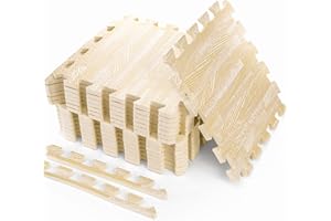 Tebery 16 Pieces Printed Wood Grain Floor Tiles 3/8-Inch Thick EVA Foam Puzzle Floor Mat