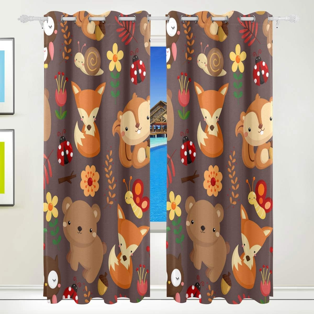 Xianghefu Morden Blackout Curtains With Grommet Top Cutt Cartoon Animal Woodland Draperies Set Of 2 Panels Each 55w X 84l Inch For Home Living Room Bedroom Office Amazon Co Uk Kitchen Home