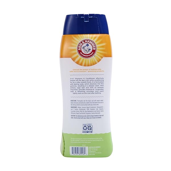 ARM & HAMMER FOR PETS 2-IN-1 SHAMPOO & CONDITIONER FOR DOGS | DOG SHAMPOO & CONDITIONER IN ONE | CUCUMBER MINT, 20 OUNCE BOTTLE DOG SHAMPOO AND CONDITIONER FOR ALL DOGS
